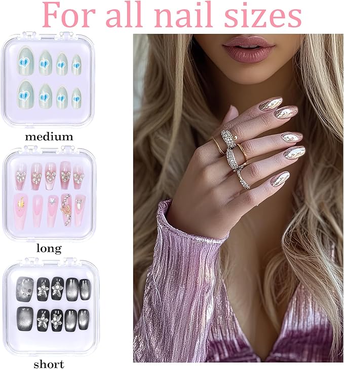 4PCS Press on Nail Storage Box Container with 30PCS Adhesive Double Sided Tape for Fake Nails Storage Case, False Nail Container Artificial False Nails Box Organizer for Business Art Salon