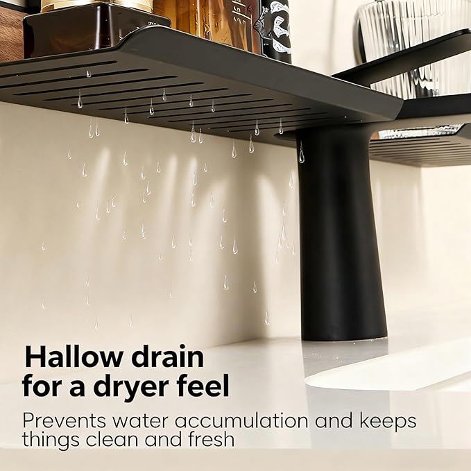 Luxe Sink Suction Organizer, No Drill 20 Inch Bathroom Over Sink Shelf, Adhesive Wall Shelf for Bathroom Storage Organizer, Holds 5lb on Tile/Glass/Mirror, Removable Wood Rack(White 50cm)