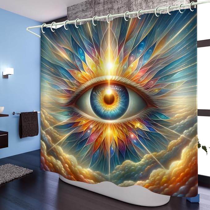 Bright Fabric Shower Curtains, God's Eye Theme Design Art Shower Curtains, Bathroom Decor Set, 12 Shower Curtain Hooks (72 "Wx72 L) Inch Waterproof Shower Curtain.