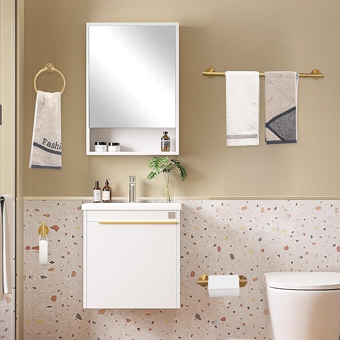 Brushed Gold Bathroom Hardware Accessories Set 4 Pieces,Towel Bar Set Stainless Steel Wall Mounted, Includes 24 in Hand Towel Bar, Towel Ring Holder,Toilet Paper Holder, Bathroom Towel Rack Set Gold