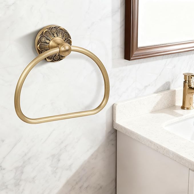 Brass Towel Holder Ring, Antique Brass Bathroom Hand Towel Ring, Vintage Wall Mounted Towel Rack Hanger Home Half Round Bathroom Hardware Accessory
