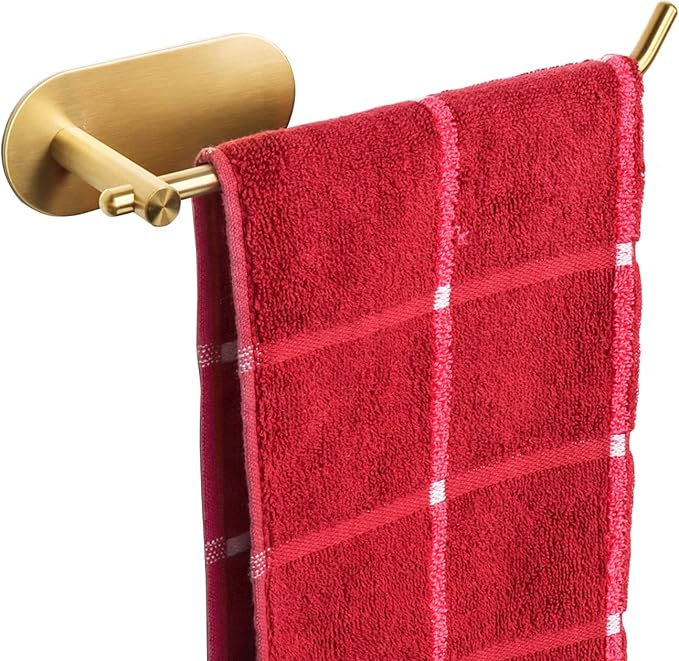 TocTen Hand Towel Holder/Towel Ring, No Drilling Stick on Wall Hand Towel Bar, SUS 304 Stainless Steel Hand Towel Rod, Strong Self Adhesive Hand Towel Rack/Hanger for Bathroom Kitchen (Brushed Gold)