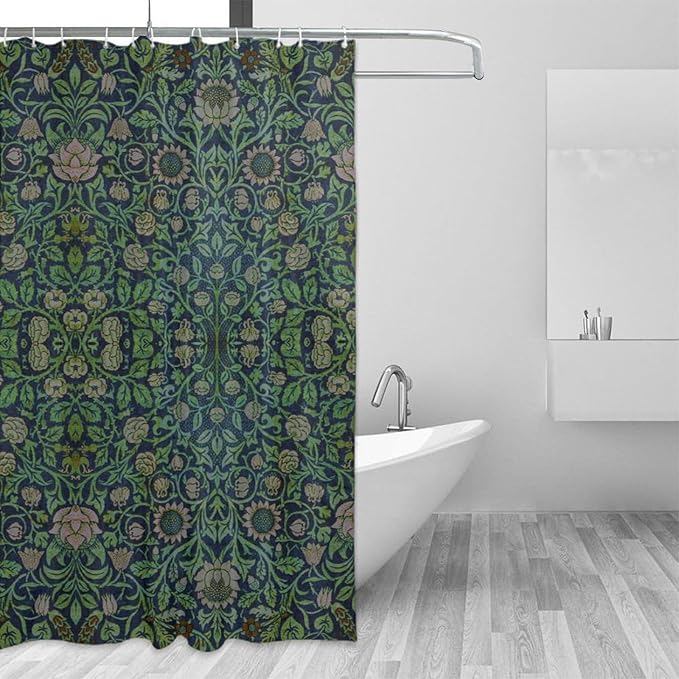William Morris Original Design Vintage Shower Curtain Furniture Bathroom Fabric Decorations Washable Shower Curtain with Hooks 66x72 Inches(168x183cm), Style-9