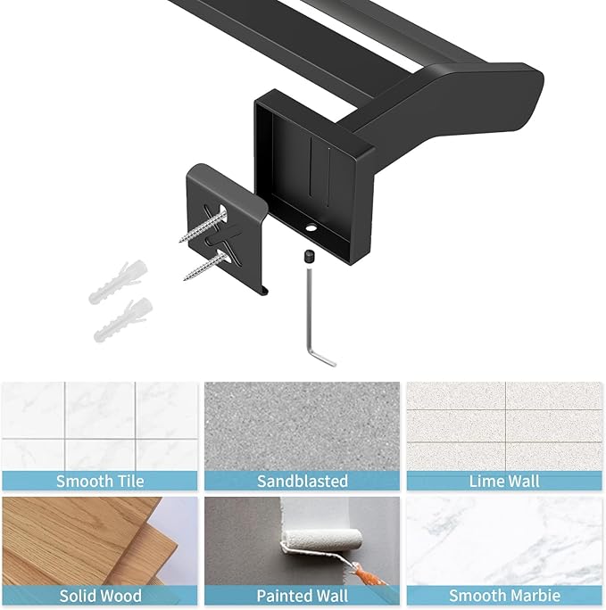 Double Towel Bar, Towel Racks for Bathroom, 24 Inch Heavy Duty Stainless Steel Bathroom Towel Holder Rod Wall Mounted, Bath Towel Rack, Matte Black
