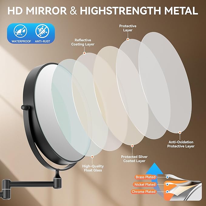 Auxmir 1X/30X Wall Mounted Makeup Mirror, Double Sided Magnifying Mirror with Tweezers, Bathroom Makeup Mirror, Cosmetic Vanity Mirror with 360 Rotation Extendable Swivel Arm, Black