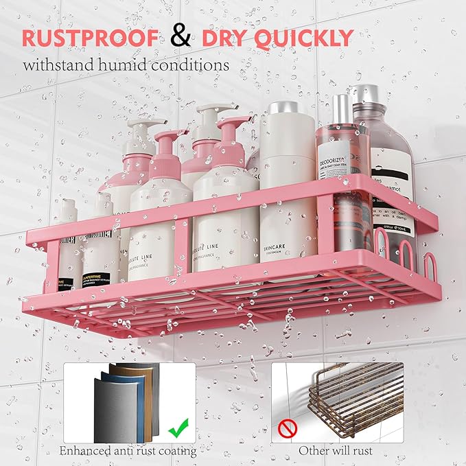 Youvip 6 Pack Shower Caddy, Adhesive Shower Shelves with Soap Holder, No Drilling Rustproof Large Capacity pink bathroom decor accessories, Pink