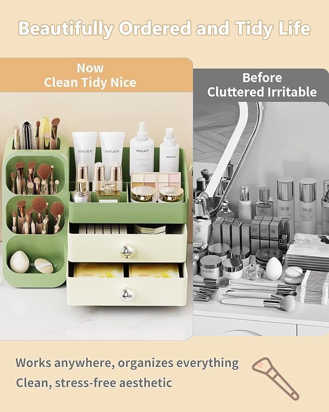 Large Capacity Makeup Organizer Countertop with Makeup Brush Holder for Vanity, Thickened Material, Bathroom Countertop Organizer Skin Care Perfumes Storage, Teen Girl Gifts for 13-25 Year