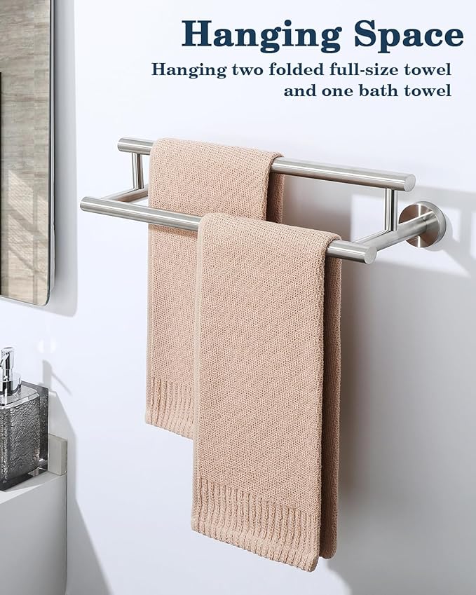 Alise Double Towel Bar Brushed Nickel,16" Towel Racks for Bathroom Wall Mounted,Bathroom Towel Rack SUS304 Stainless Steel Bathroom Towel Holder Quick Drying Hand Towel Holder Towel Bar for Walls