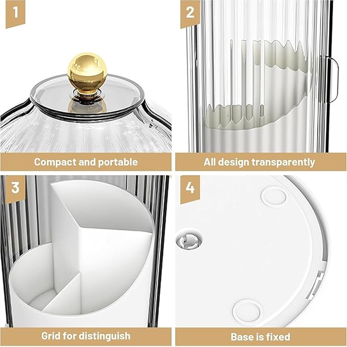 Makeup Brush Holder with Cover, Clear Dustproof Cosmetics Display Case, 360° Rotating Countertop Brushes Organizer for Bathroom Vanity Countertop (Green)