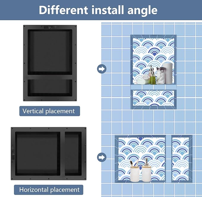 Uni-Green Ready Tile Double Shelf Shower Niche 25" x 17" x 4" Dimensions - Toiletry and Bathroom Niche Storage- Simple Installation with Texture Surface Shower Cubby Double Shelves