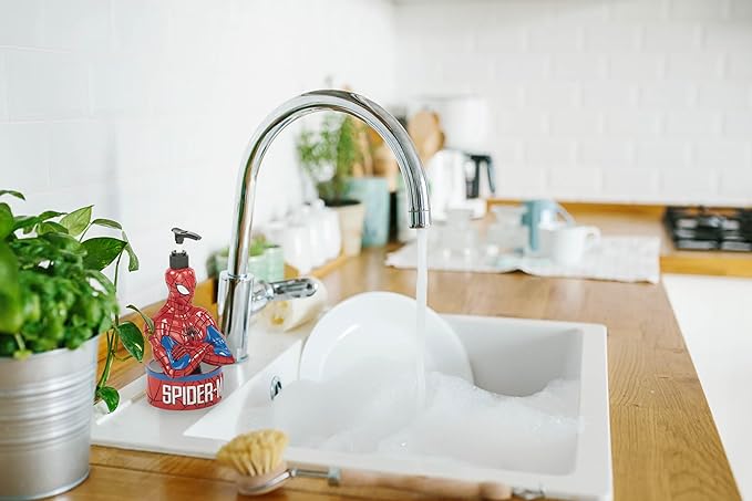 Jay Franco Marvel Spiderman 2 Piece Set - Red & Blue Soap Dispenser & Tumbler Set - Kids Resin Superhero Bathroom Accessories