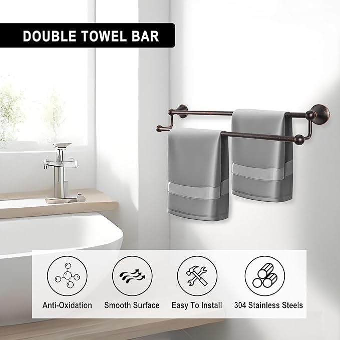 #304 Stainless Steel Double Towel Bar,Optional Different Length to installate (Oil Rubber Bronze, Double Towel bar)