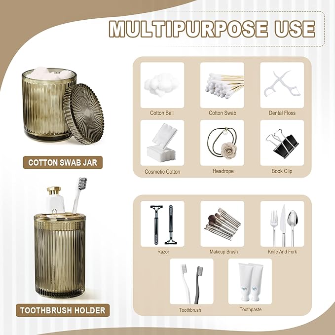 KASUNTING Brown Glass Bathroom Accessories 4 Pcs, Brown Bathroom Set, Soap Dispenser and Toothbrush Holder Set, Qtip Holder Set, Vintage Bathroom Sink Set, Modern Bathroom Decor