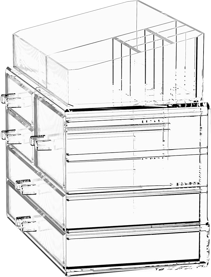 Clear Makeup Organizer with Acrylic Drawers - Ideal Makeup Organizer for Vanity or Dresser with Clear Storage Drawers,1 Top, 5 Drawers, Pattern E