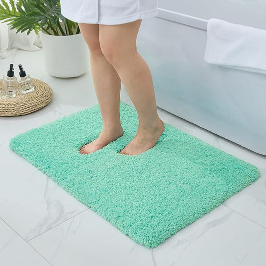 Bathroom Rugs Non Slip Washable 32x20, Ultra Thick Soft Microfiber Absorbent Bath Mats, High Density Foam Latex Non Slip Backing Bath Rugs, Fluffy Floor Carpet for Tub&Shower, SpaBlue