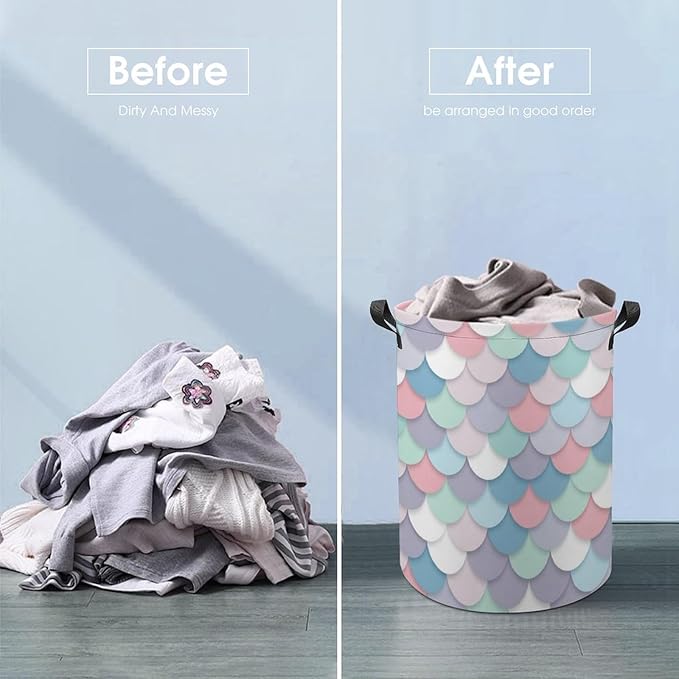 Mermaid Laundry Basket Mermaid Decorations Girls Hamper Clothes Toy Storage Bin for Kids Girls Bathroom Decor
