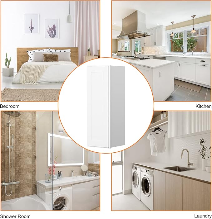 ROOMTEC Wood Wall Cabinet,RTA Single Door Medicine Cabinet with Adjustable Shelves and Soft-Close Door for Kitchen, Bathroom, and Laundry. 12" D*12" W*30" H, Shaker White