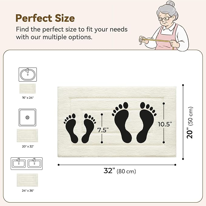 GRANNY SAYS Bathroom Rugs Non Slip, 20" x 32", Bath Rugs for Bathroom Washable, Bath Mats for Bath Floor, Microfiber Bath Mat for Tub, Absorbent Bath Rugs for Bath, Ivory