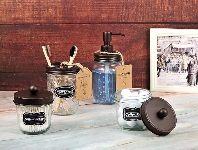 Amolliar Mason Jar Liquid Soap Dispenser Lid, 304 Stainless Steel Pump Lid for 16oz Regular Mouth Mason Jar, Rustic Farmhouse Decor, Hand Soap, Dish Soap, Lotion Soap, Bronze 6Pack, Extra 3 Long Tubes