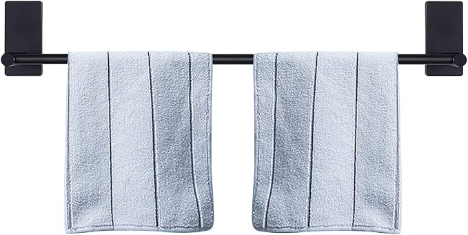 NearMoon Self Adhesive Bathroom Towel Bar- Stainless Steel Bath Wall Shelf Rack Hanging Towel Stick On Sticky Hanger Contemporary Style, NO Drilling (1 Pack, Matte Black, 27-Inch Towel Rack)