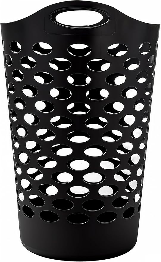 (3 Pack) Black Plastic Round Laundry Hamper - 2.2 Bushel Capacity, Lightweight with Flex Carrying Handles for Home, Dorm, Bathroom & Laundry Room