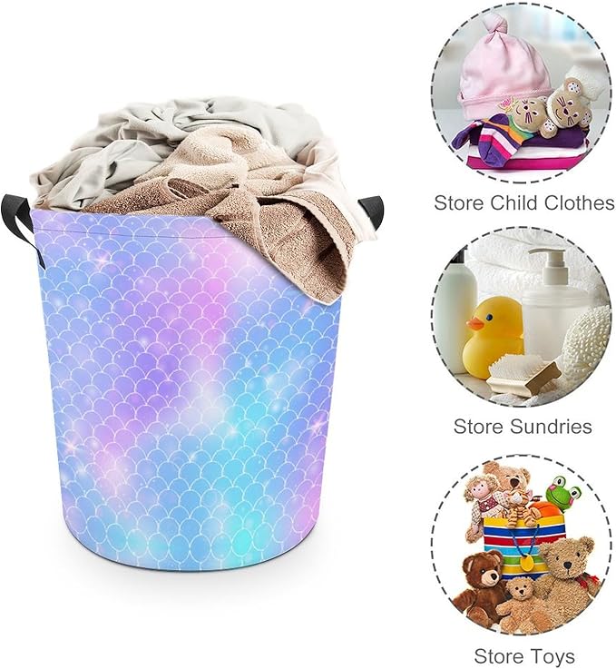 Mermaid Laundry Basket Girls Room Decor Unicorn Girls Hamper Dirty Clothes Organizer Mermaid Decor