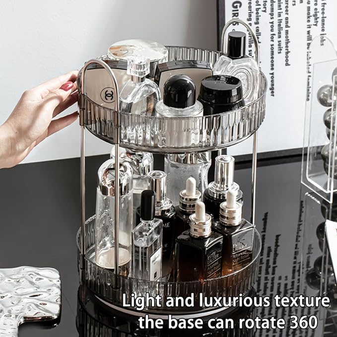 Modern Style Cosmetics Transparent Rotating Storage Rack Turntable Multifunctional Large Capacity Double - Layer Skin Care Products Dressing Table Storage Box Dust - Proof Space - Saving