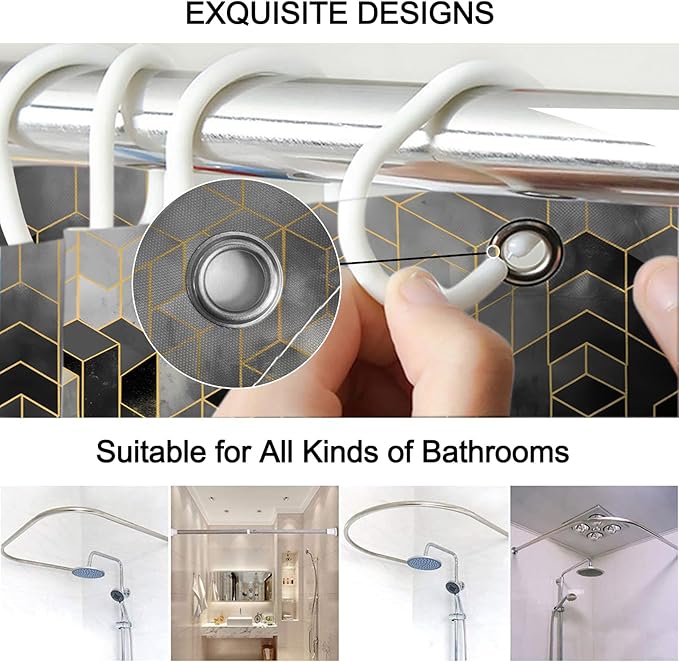 Lnond 4Pcs Bathroom Sets with Shower Curtain and Rugs, Black Bathroom Shower Curtain Sets, Black Gradient Modern Bathroom Decor Sets with Rugs and Accessories