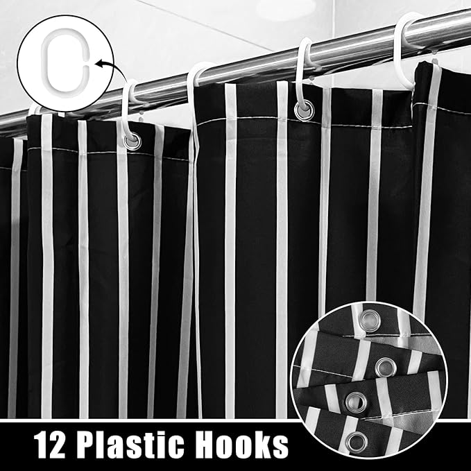 Boho Mid Century Shower Curtain Set, Modern Minimalist Arch Lines Sun Abstract Aesthetics Bathroom Decor, Waterproof Fabric Black Bohemian Bath Curtain with 12 Hooks 72x72 inches
