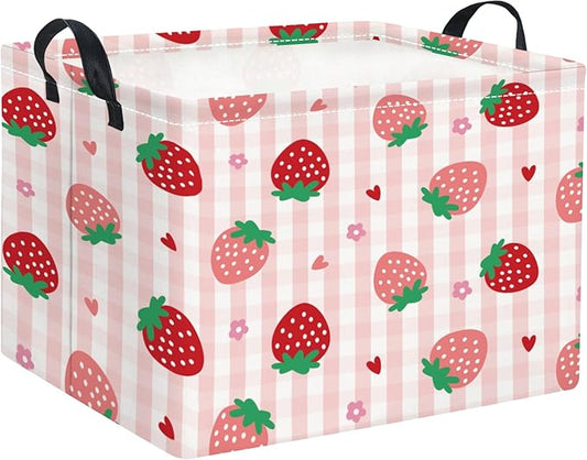Rectangular Kids Storage Basket Boys for Home Kitchen Girls Cute Storage Bin Organizer Shelf Book Room Decor(Stawberry)