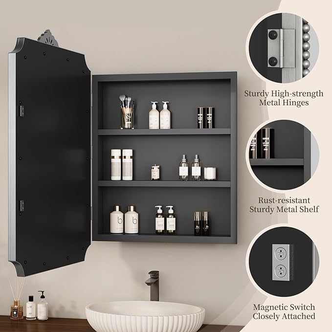 24x35 Inch Medicine Cabinets for Bathroom, Medicine Cabinet Mirror with Storage, All-Metal Frame, Sturdy & Heavy Shelves, Easy Assembly (Silver)