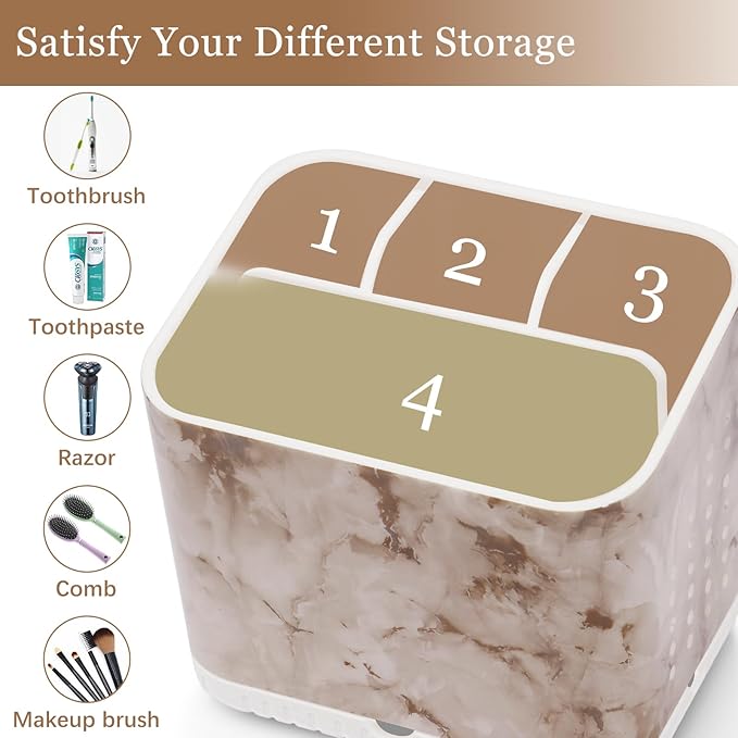 PARKMANI Toothbrush Holders for Bathrooms, Kids Electric Toothbrush and Toothpaste Holder, Toothbrush Caddy Organizer, 4 Slots Tooth Brushing Stand for Bathroom Organizer Countertop (White Marble)
