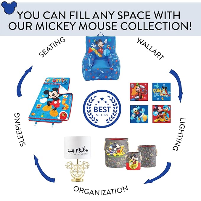 Mickey Mouse Pop Up Laundry Hamper with Durable Carry Handles,Blue Kids Clothes Storage, 21" H x 13.5" W x 13.5" L