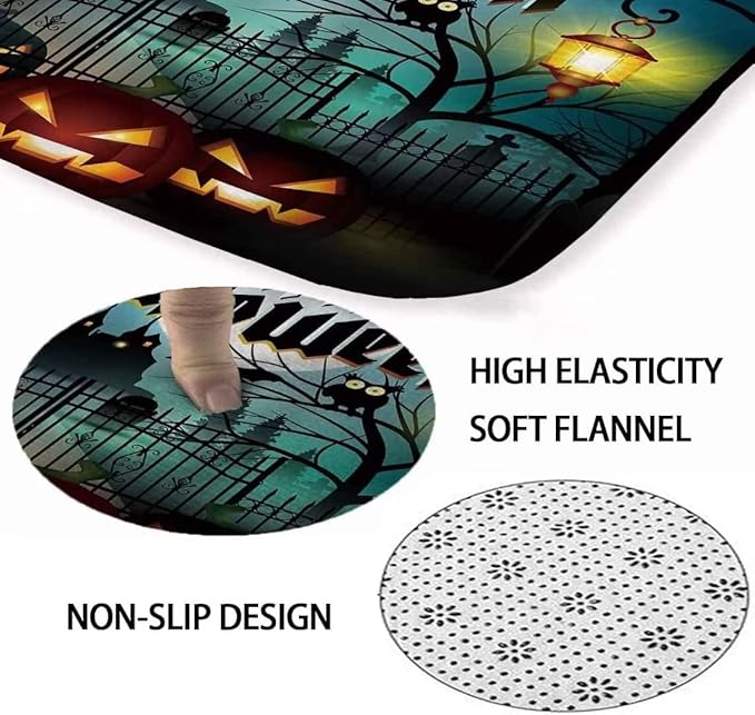NBVKO Halloween Bats Castle Pumpkin Waterproof Shower Curtain Set,with Non-Slip Rugs,Toilet Lid Cover and Bath Mat,Black Gloomy Bathroom Decor Accessory Set