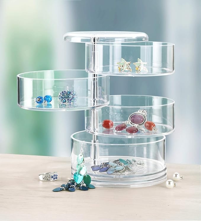 WENKO 20990100 Cosmetic organizer Tower Transparent - 4 compartments, Acrylic, 11.5 x 17.5 x 11.5 cm, Transparent