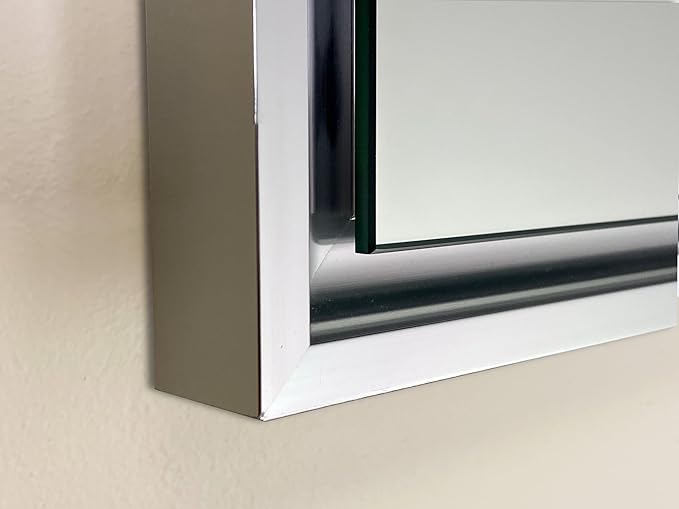 Fox Hollow Furnishings 16x26 Parker Metro Metal Framed Rectangle Recessed Bathroom Medicine Cabinet, Floating Mirror, 14x24 in-Wall Opening, Steel, Adjustable Glass Shelves, Magnet Close, Chrome