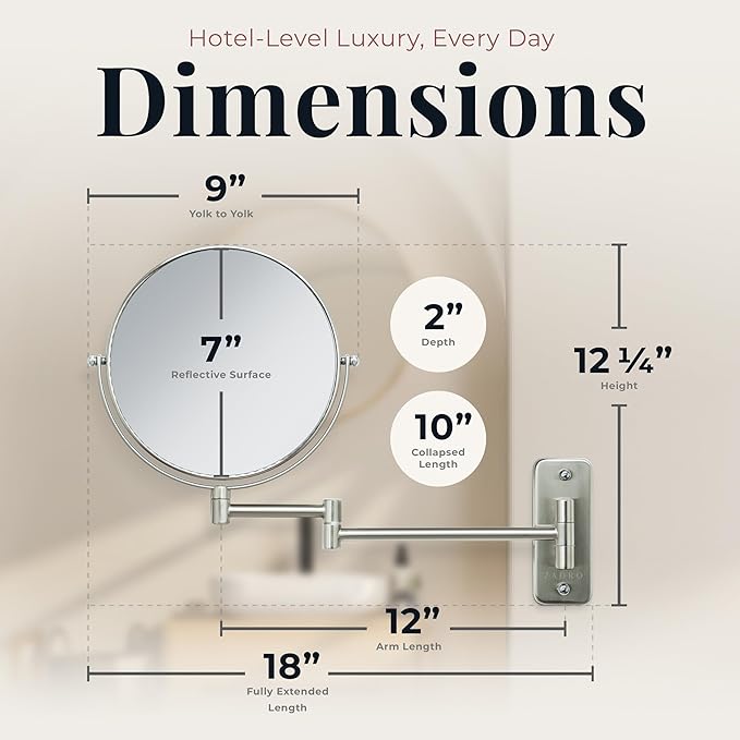 Zadro Two Sided Dual Arm Wall Mount Mirror, Satin Nickel, 5X-1X