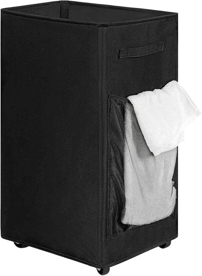Chrislley 90L Rolling Laundry Basket Large Laundry Hamper with Wheels Collapsible Clothes Hamper Rolling Tall Laundry Storage Cart Foldable Clothes Organizer (Black)