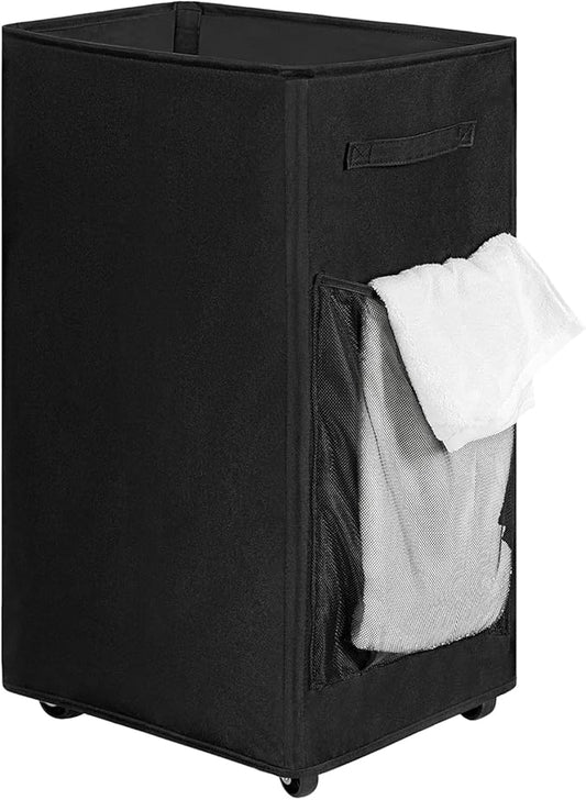 Chrislley 90L Rolling Laundry Basket Large Laundry Hamper with Wheels Collapsible Clothes Hamper Rolling Tall Laundry Storage Cart Foldable Clothes Organizer (Black)