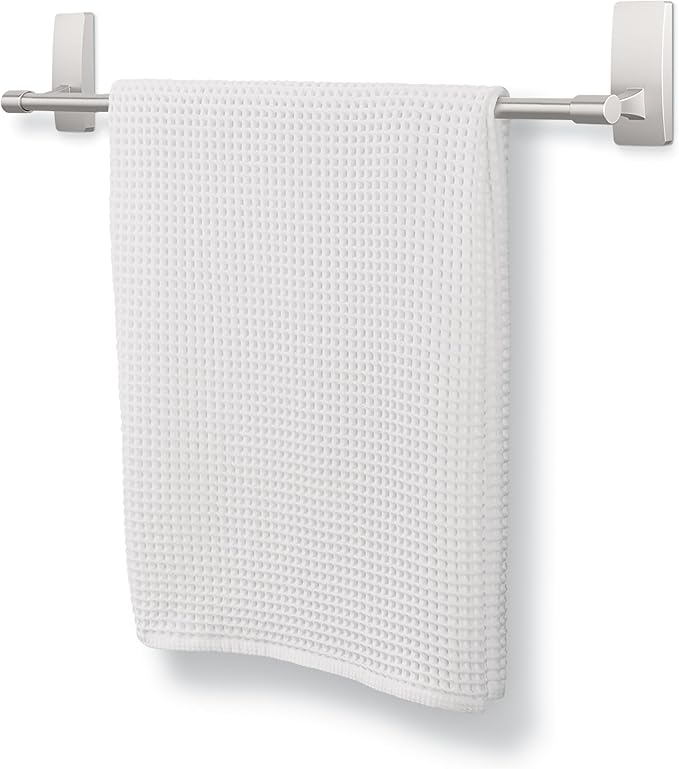 Command Bath Satin Nickel Towel Bar with Water Resistant Command Strips, Bathroom Organizer, 24 in Bar Length Holds up to 10 lbs