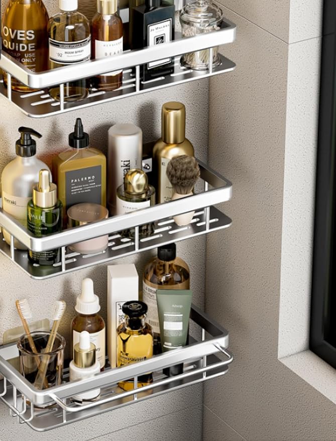 Storage Shelves, Bathroom washbasin Storage, Double Thickened Patch Square Basket (with Hook and Rod)