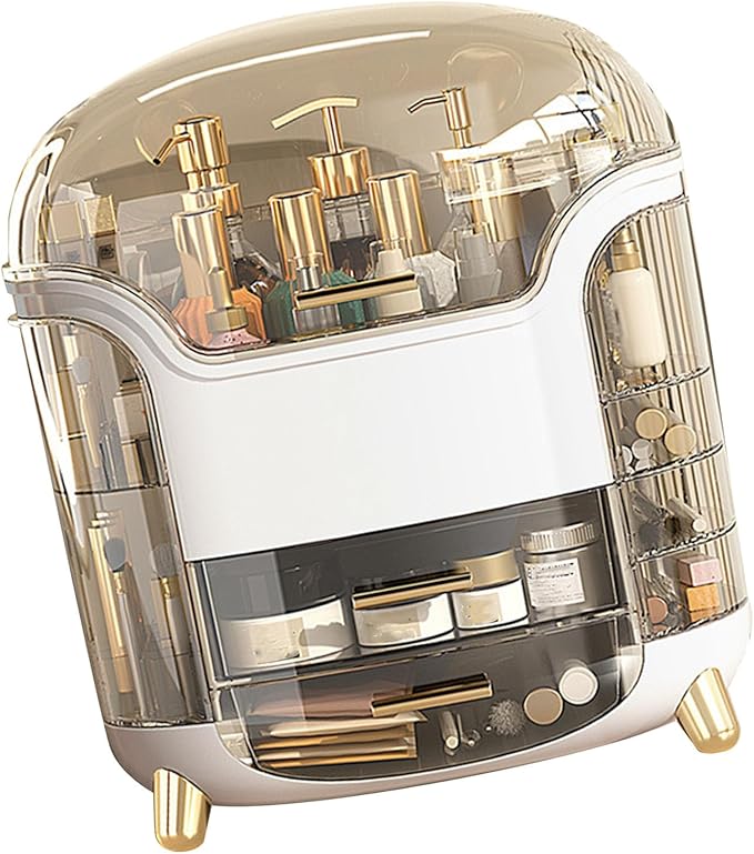 Makeup Organizer Skincare Organizers, Cosmetic Display Cases, Compartment Storage Rotatable Vertical Makeup Box for Finding Makeuptidiness for Organizing (Elegant White)