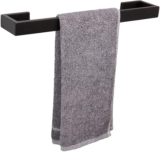 TocTen Bath Towel Rack - Square Base Thicken SUS304 Stainless Steel Bar for Bathroom, Bathroom Accessories Rod Heavy Duty Wall Mounted Holder (Matte Black, 16 Inch)