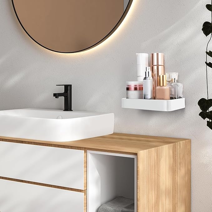 Z metnal Small Glass Bathroom Shelves, White Floating Wall Shelf, Mini Wall Mounted (White Clear Glass, 8 inch/20cm), 1pcs