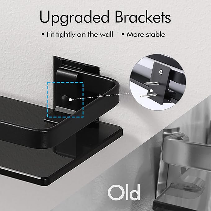 KES Aluminum Glass Bathroom Shelf, Black Extra Thick Tempered Glass Rectangular, 1 Tier Floating Shelf Wall Mounted, BGS4126A-BK