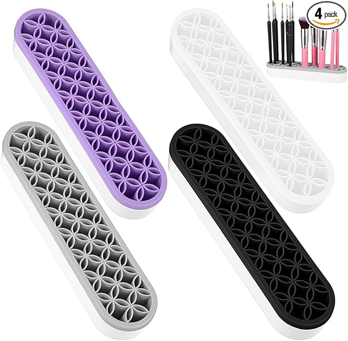 4 Pcs Silicone Makeup Brush Holder Stand Multipurpose Cosmetic Travel Storage Box Painting Pen Brush Organizer for Brush, Eyeliner Pencil Art (Multicolored)
