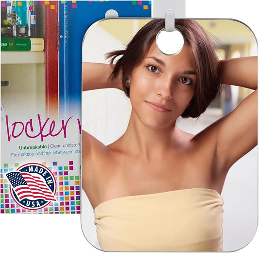 Shave Well Locker Mirror for Office, Gym, or School Desk | Full-Face Travel-Friendly Hanging Mirror with Convenient Handheld Option | Includes Removable Adhesive Hook