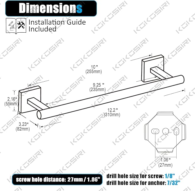 KOKOSIRI Towel Holder 12 Inch Bathroom Hand Towel Bar for Bath Kitchen Toilet Brushed Nickel Stainless Steel B4005BR-L12