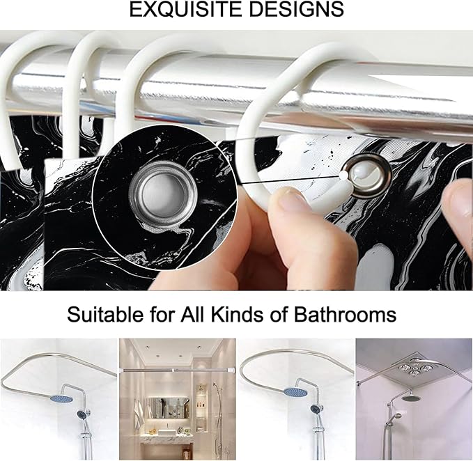 Lnond 4Pcs Marble Bathroom Sets with Shower Curtain and Rugs, Black Marble Modern Art Bathroom Shower Curtain Sets with Rugs and Accessories