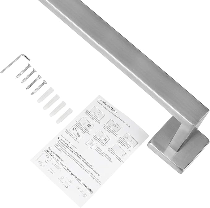 NearMoon Bathroom Towel Bar, Bath Accessories Premium Thicken Stainless Steel Square Shower Towel Rack for Bathroom, Towel Holder Wall Mounted (1 Pack, Brushed Nickel, 24 Inch)